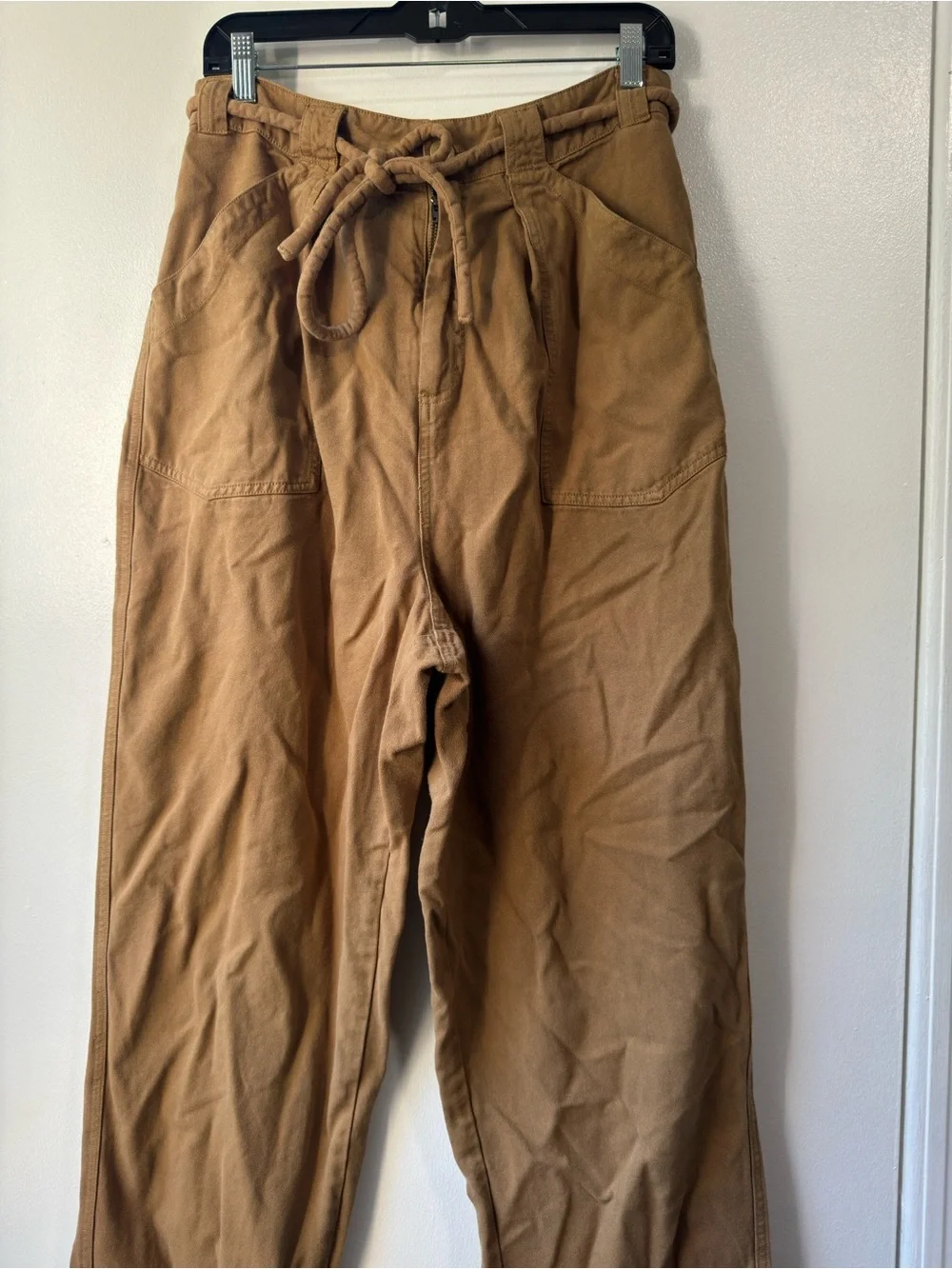 Free People Cropped Drawstring Utility Pants in Camel